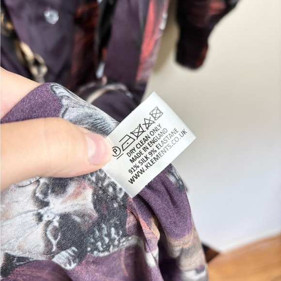 Klements colorful silk long sleeve midi shirt dress size L - Picture 2 of 5